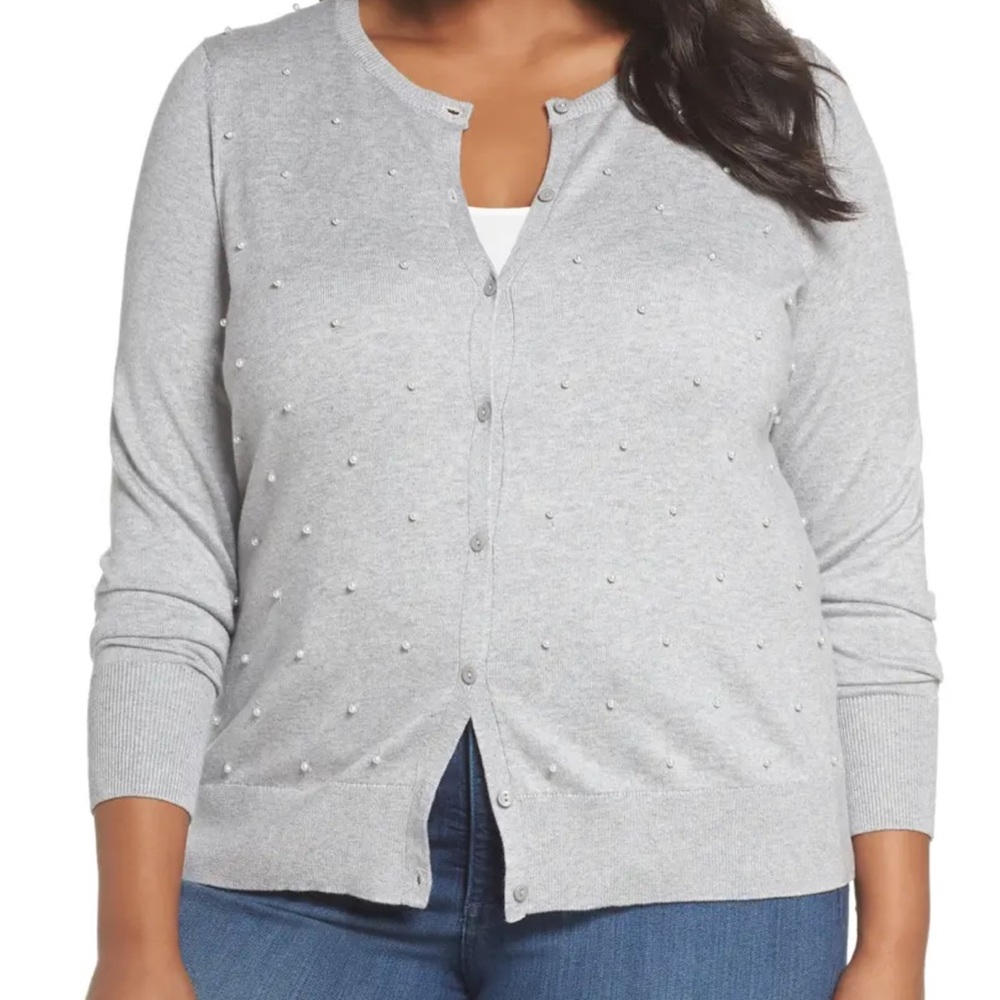 Sejour Beaded Front Cardigan Gray Size 3X
